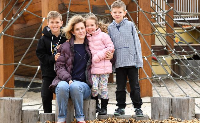 Claire Yeoward with her children Kirby, 5, Eddy, 10 and Oscar, 9. She is hoping for a Goolwa high school to avoid having to send them to Victor Harbor or Strathalbyn. Picture: Tom Huntley