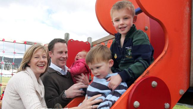 Then state opposition leader Will Hodgman with his wife, Nicky, daughter Lily Grace Hodgman, and sons William and James.