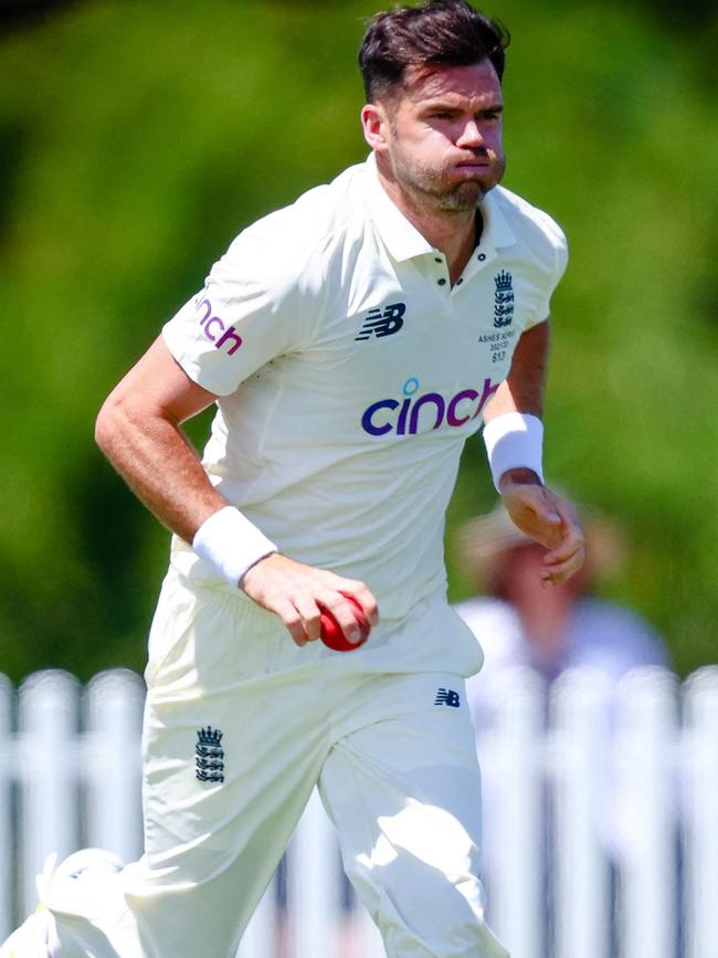 England's James Anderson during a recent trial match. Picture: AFP