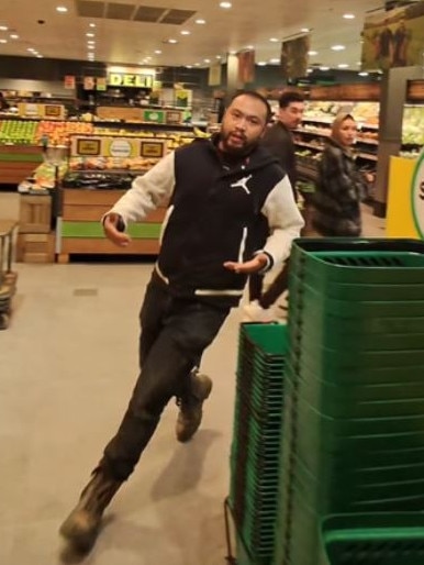 In a separate clip, a Woolies shopper chases him through the store. Picture: TikTok/boaters_