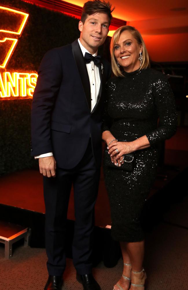 Giants star Toby Greene and his mum, Kate, at the GWS Brownlow event in Sydney. Picture. Phil Hillyard