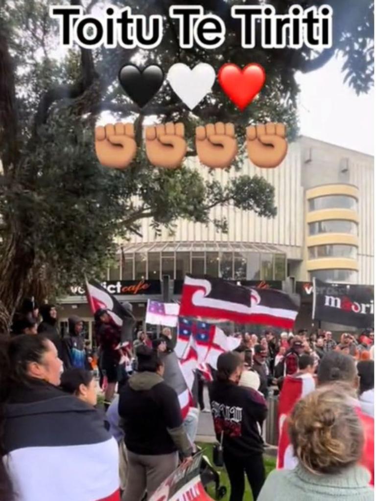 They were draped in the colours of the Māori flag, and chanted and sang in Te Reo Māori. Picture: TikTok