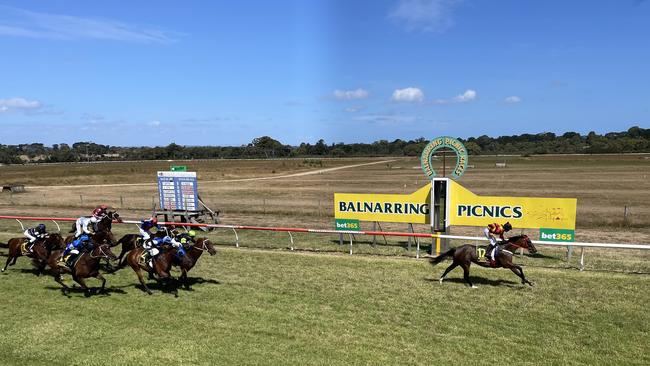 Hanmer Springs, ridden by Marie-Melodie Pomarede, wins the Balnarring Cup.