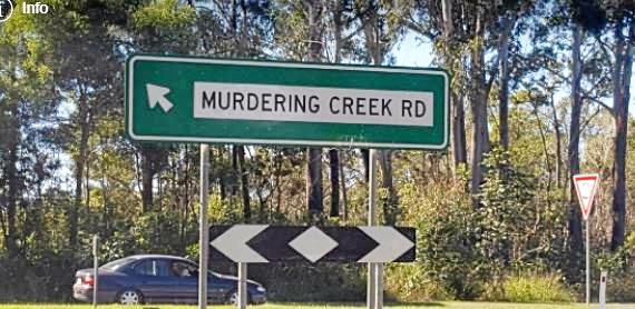 The prominent Murdering Creek road sign. Picture: Jenni Lowe