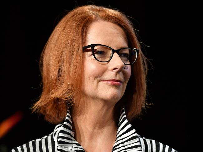 Former Australian prime minister Julia Gillard is seen in conversation at the Pyrmont Theatre ICC in Sydney, Wednesday, November 28, 2018. (AAP Image/Brendan Esposito) NO ARCHIVING