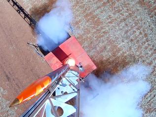 The Black Sky Aerospace rocket launched from a site on the NSW-Queensland border on Monday which reached 30,000ft before parachuting successfully back to Earth. Picture: Supplied via NCA NewsWire