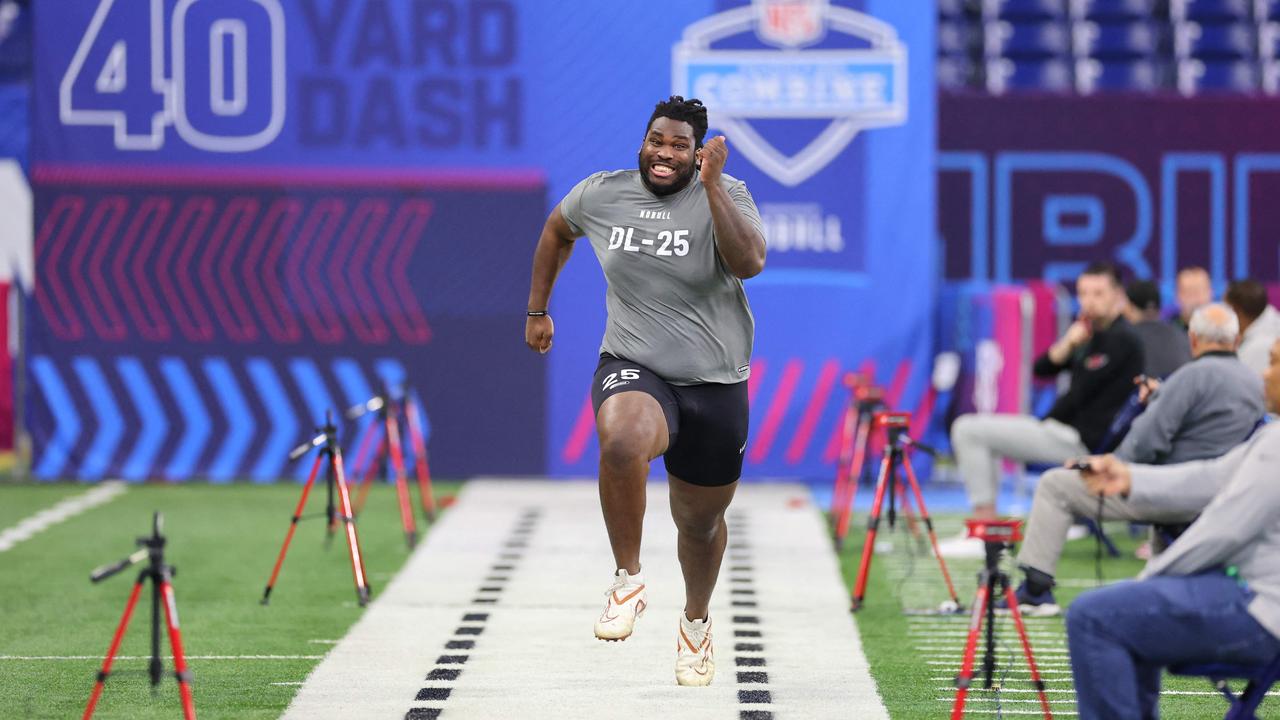 T'Vondre Sweat of Texas participates in the 40-yard dash. Stacy Revere/Getty Images/AFP