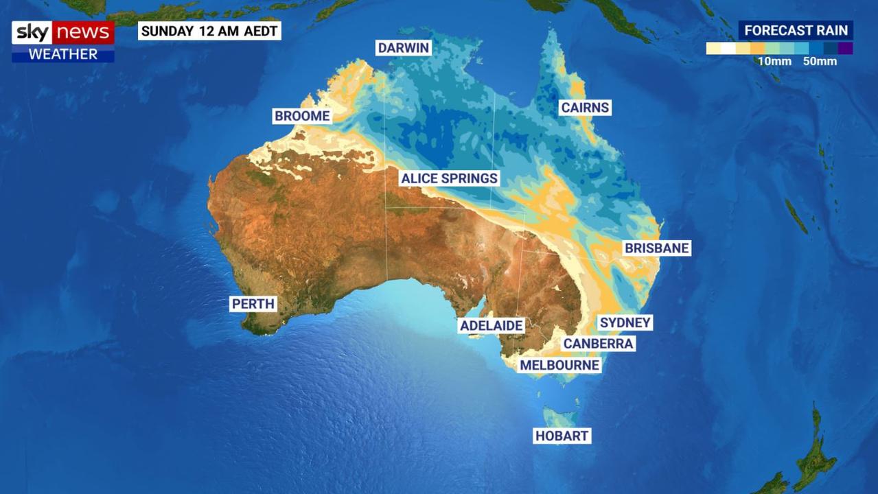 A “conveyor belt” of moisture is being sucked towards Australia’s east. Picture: Sky News Weather.