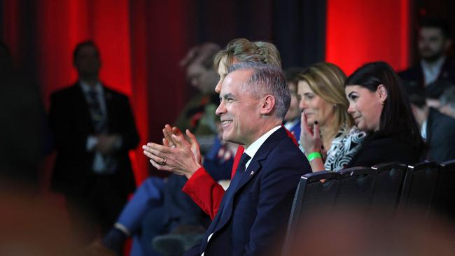 Canada's new Liberal leader and prime minister-designate Mark Carney listens to the vote result during the leadership election in Ottawa. Picture: Dave Chan / AFP