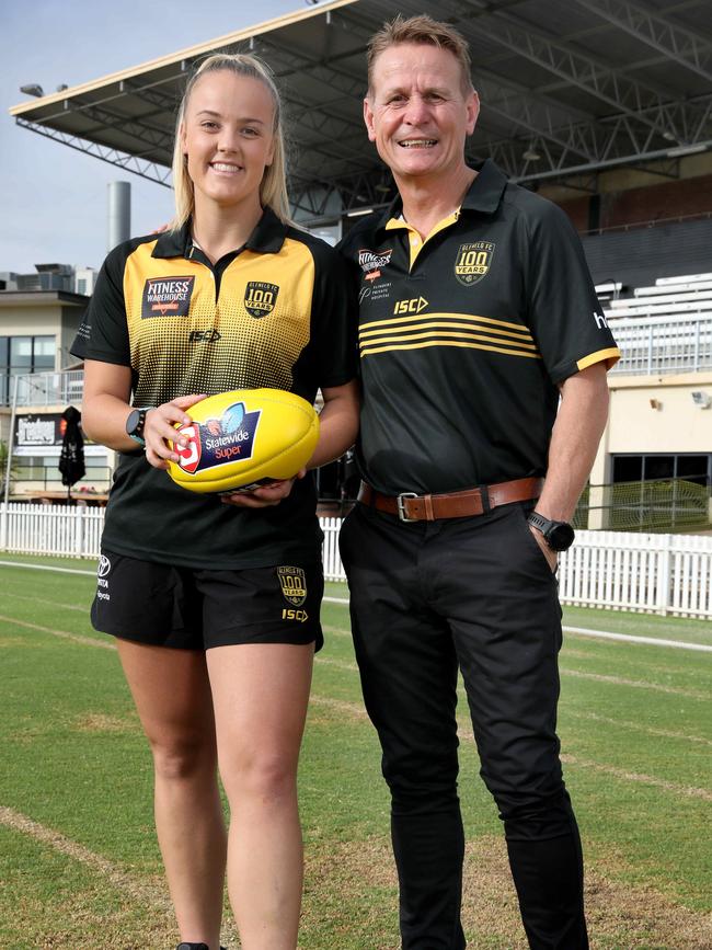 Former Glenelg captain Nick Chigwidden with daughter Laura. Picture: Dean Martin