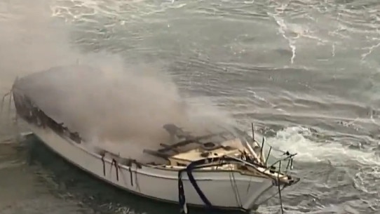 The boat was destroyed in the blaze. Photo: Nine Network