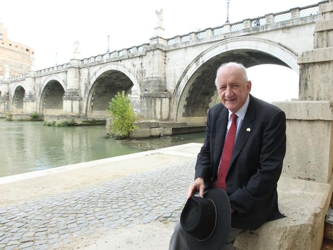 Fischer — with his trademark Akubra again — beside the River Tiber in Rome during his tenure as Australia’s Ambassador to the Holy See.