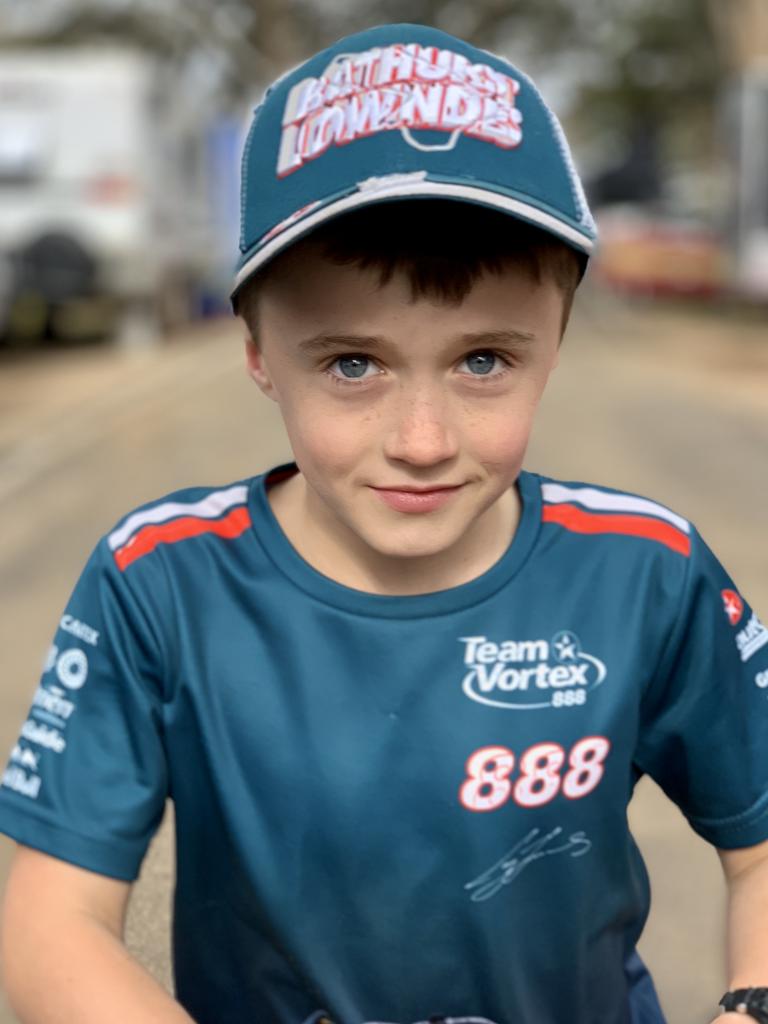 Race fan Jake Griggs (9) pictured on 'The Hill" campsite ahead of the 2018 Supercheap Auto Bathurst 1000. Picture: Richard Dobson (shot on the iPhone XS Max)