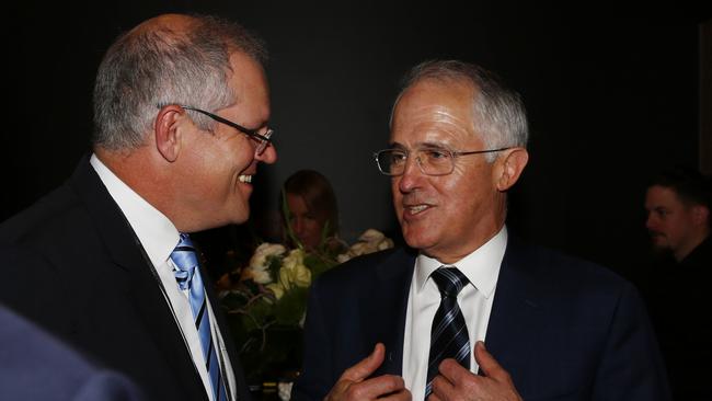 Treasurer Scott Morrison and PM Malcolm Turnbull at the NRL Grand Final at the ANZ stadium in Hombeush, Sydney. Pic: NRL