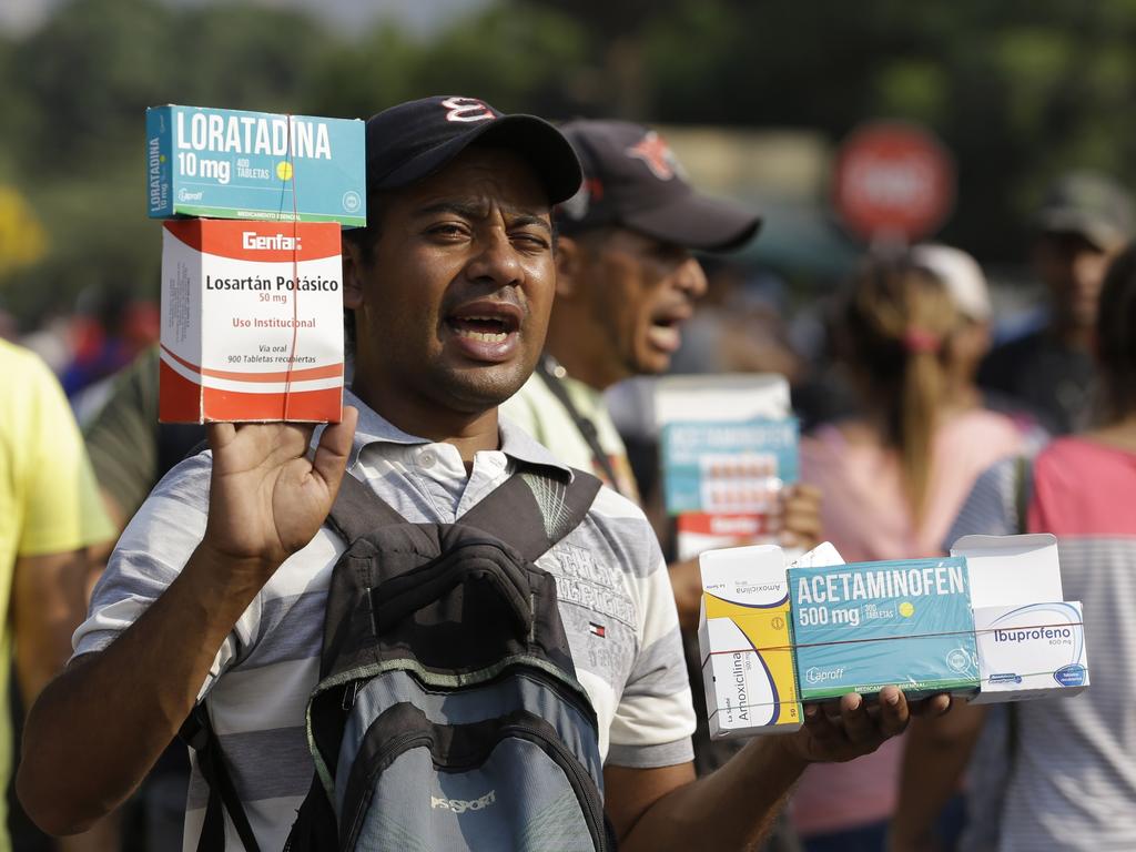 A Venezuelan sells medicines in La Parada, on the outskirts of Cucuta, Colombia, on the border with Venezuela. Picture: AP Photo/Fernando Vergara