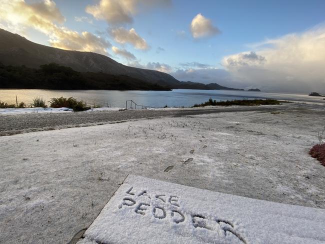 Springtime snow at Lake Pedder. Picture: Cas Garvey