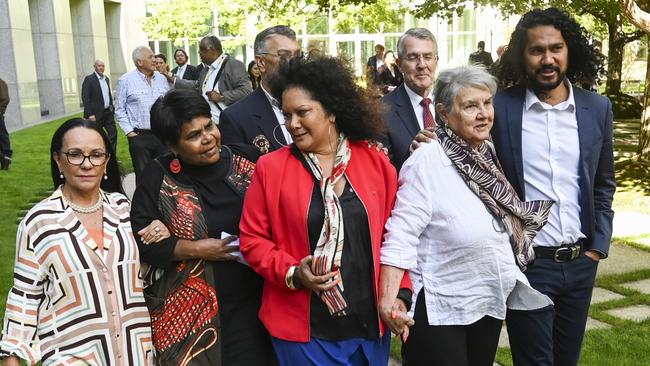 From left, Linda Burney, Marion Scrymgour, Malarndirri McCarthy and Pat Anderson in Canberra on Thursday. Picture: Getty Images