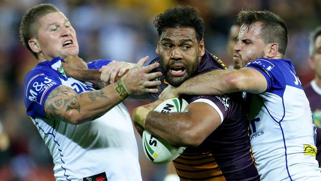 Sam Thaiday of Brisbane during the NRL match between the Brisbane Broncos and the Canterbury Bulldogs. Pic Darren England.