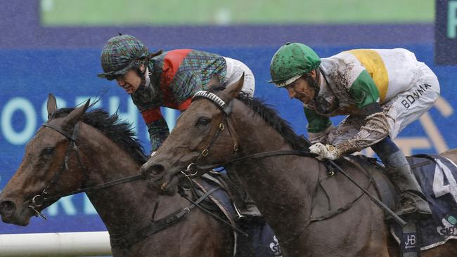 Air Of Alsace (left) finishes second to Monte Ditto at Rosehill Gardens.
