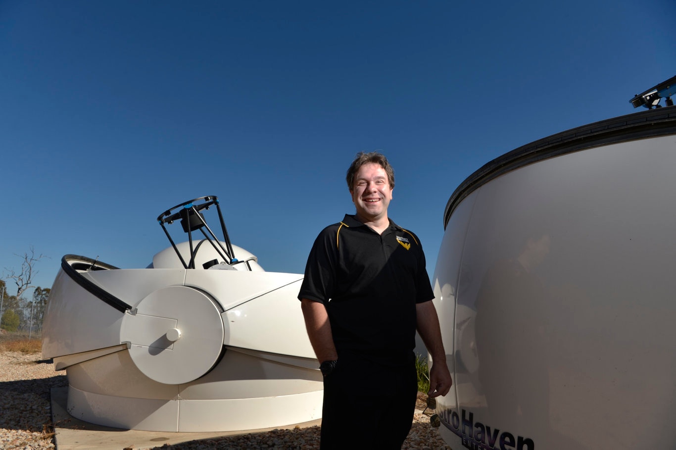 Professor Jonti Horner with USQ&#39;s Minerva Australis facility at Mount Kent, near Toowoomba. Professor Horner was Dr Matt Agnew&#39;s external PhD supervisor. . Picture: Kevin Farmer