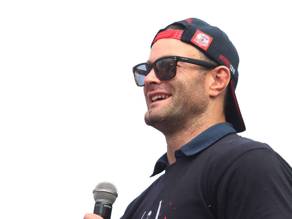 Roosters Boyd Cordner during the Sydney Roosters fan day outside the Hordern Pavilion, Sydney after the Roosters 2019 NRL Premiership win. Picture: Brett Costello