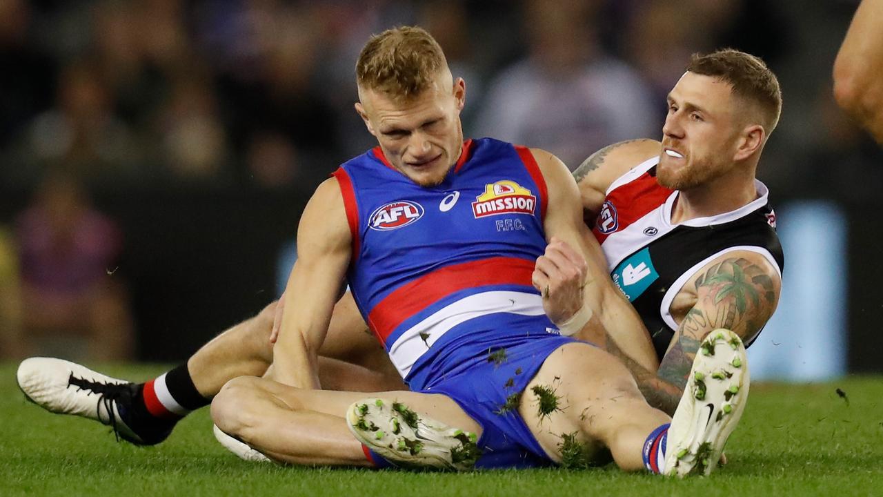 Adam Treloar injured his ankle in the win over St Kilda. (Photo by Michael Willson/AFL Photos via Getty Images)