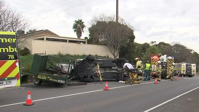 The pair were taken to hospital by ambulance with non-life-threatening injuries Picture: 7NEWS..