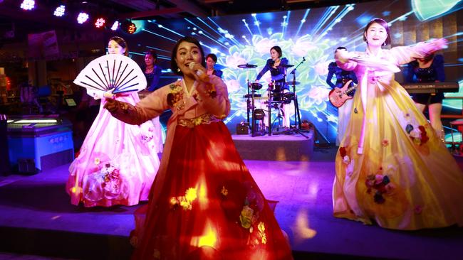 North Korean singers perform at a Pyongyang-run restaurant in Dandong. Picture: Zhang Yufei