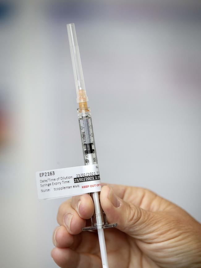 Pfizer COVID-19 vaccine at the Royal Hobart Hospital. Picture: Chris Kidd