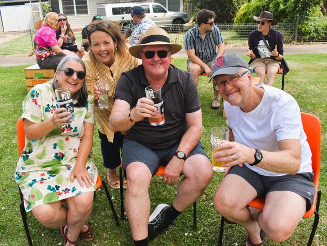 The Gippsland Beer Fest in Tinamba on Saturday, November 16, 2024: Marnie Connolly, Jenny Coffey, Bruce Connolly and Peter Coffey. Picture: Jack Colantuono