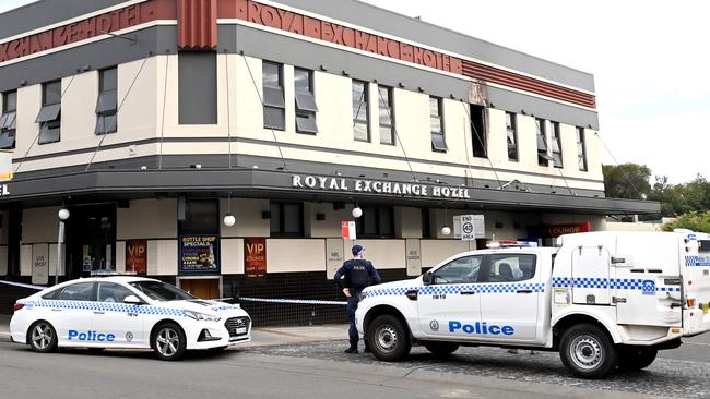 A crime scene has been established after the Royal Exchanged Hotel in Marrickville was fire bombed overnight. Picture: NCA NewsWire / Jeremy Piper