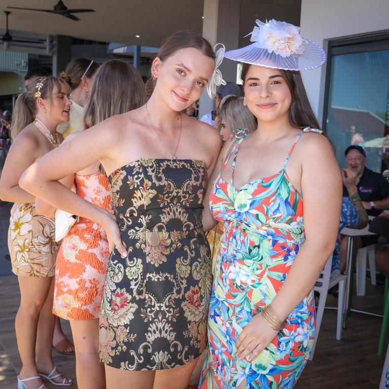 Bianca Brain and Andrea Karadias at the 2021 Great Northern Darwin Cup. Picture: Glenn Campbell