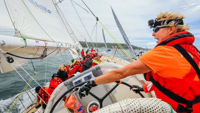 Wendy Tuck calls instructions to her crew during the start of the Rolex Sydney Hobart yacht race, from aboard Da Nang Vietnam, skippered by Australian Wendy Tuck. Picture Craig Greenhill