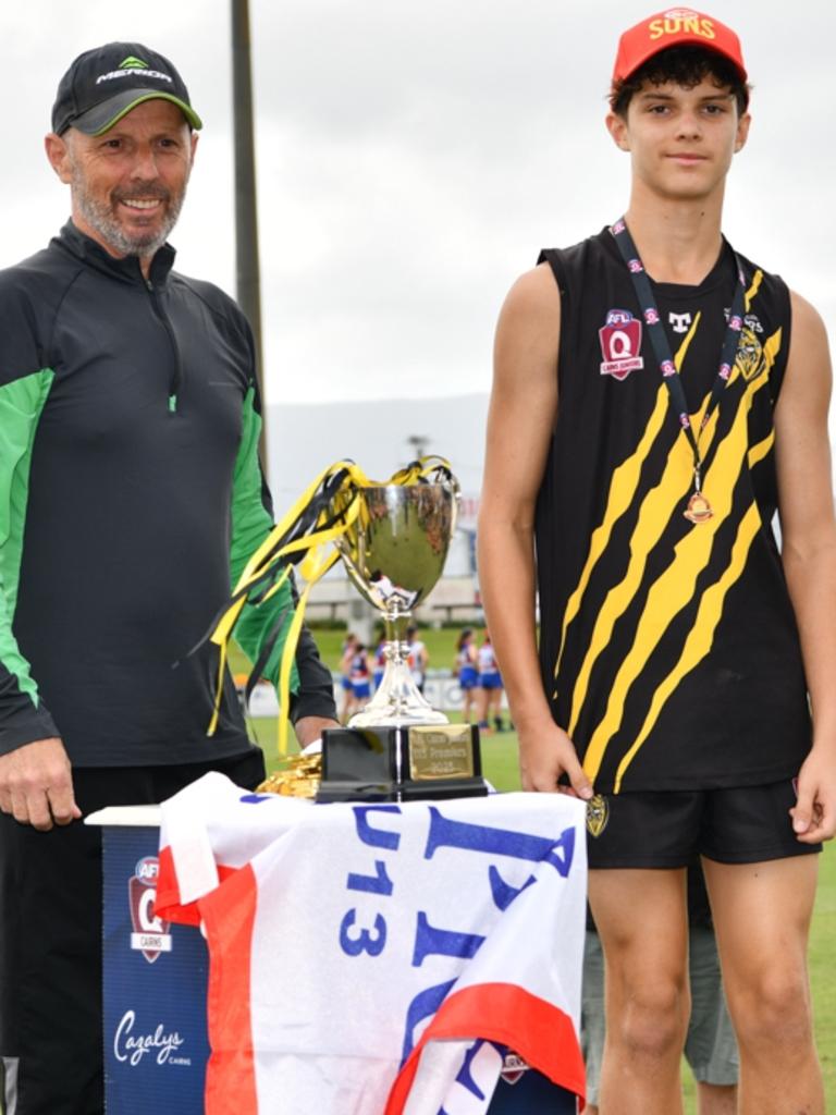 Lawrence Scott of the North Cairns Tigers won the best on ground for the Under 13 Mixed AFL Cairns grand final. Picture: Supplied