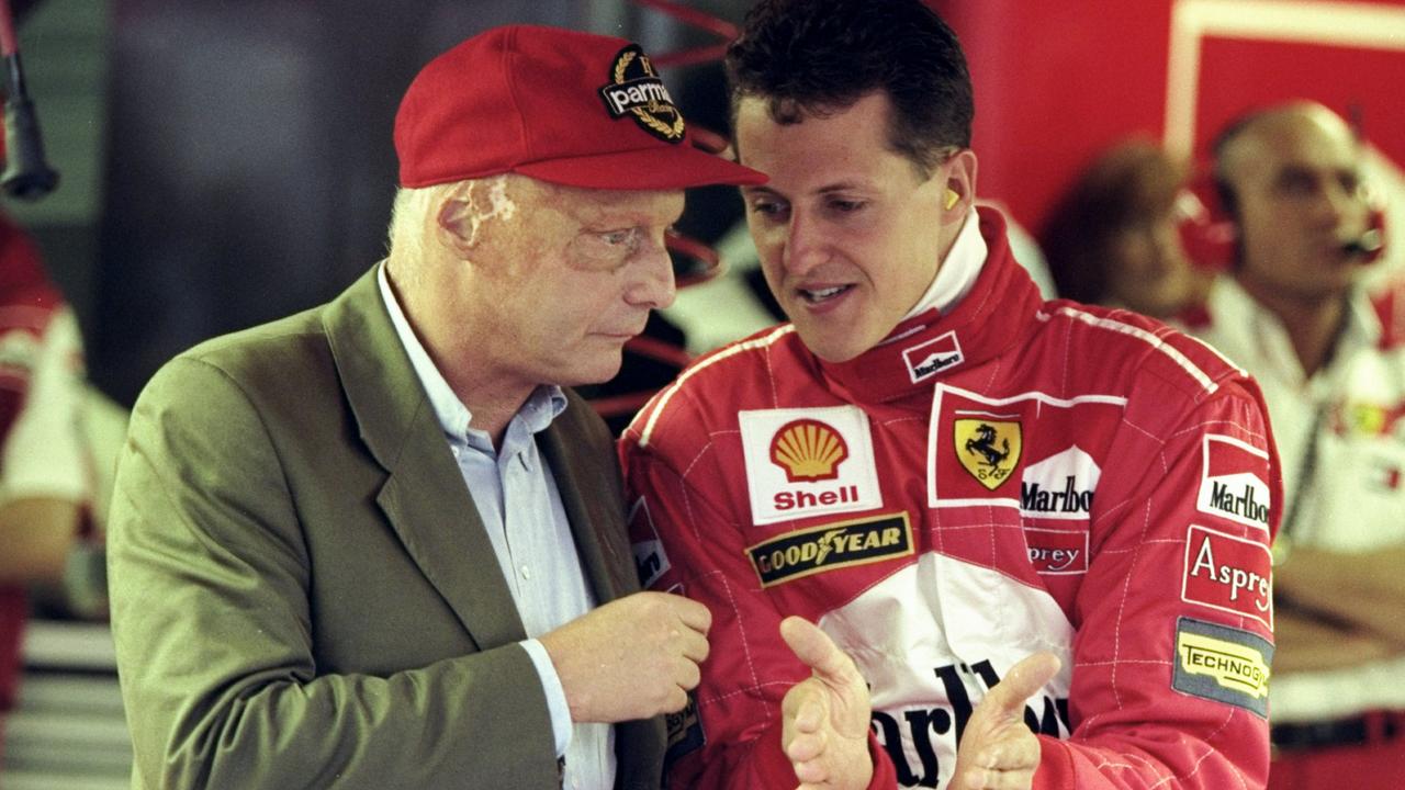 Niki Lauder and Michael Schumacher. Credit: Clive Mason /Allsport.