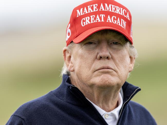 TURNBERRY, SCOTLAND - MAY 02: Former U.S. President Donald Trump during a round of golf at his Turnberry course on May 2, 2023 in Turnberry, Scotland.  Former U.S. President Donald Trump is visiting his golf courses in Scotland and Ireland. Back in the United States, he faces legal action on 34 counts of falsifying business records. (Photo by Robert Perry/Getty Images)