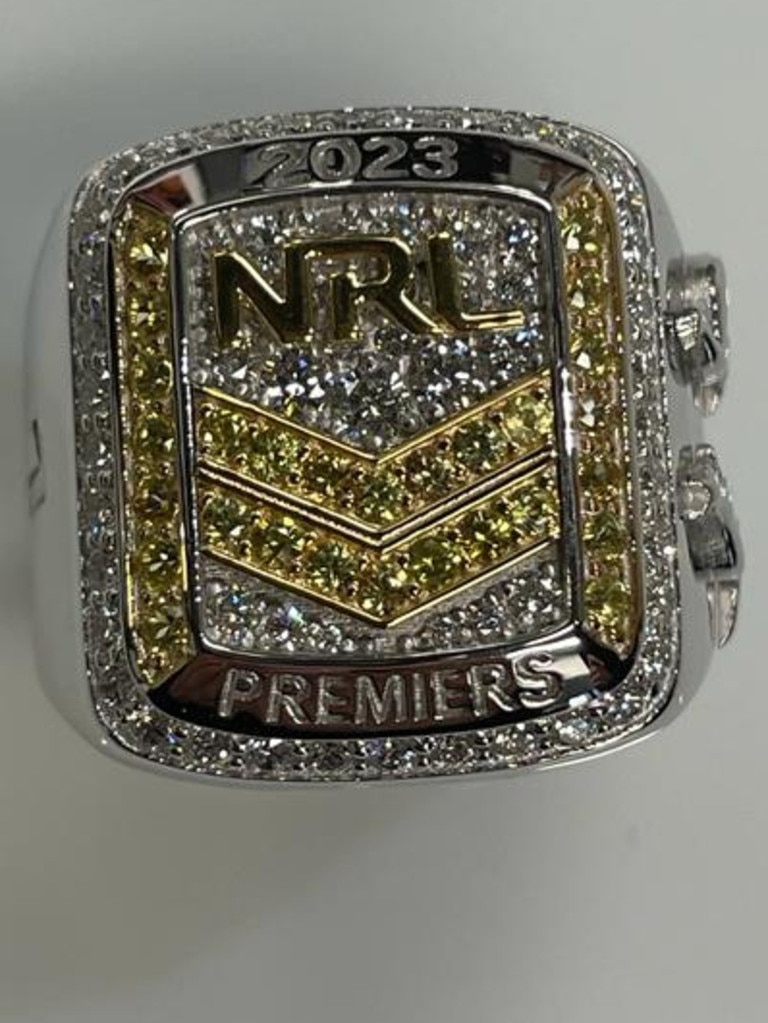 The 2023 NRL Premiership rings.