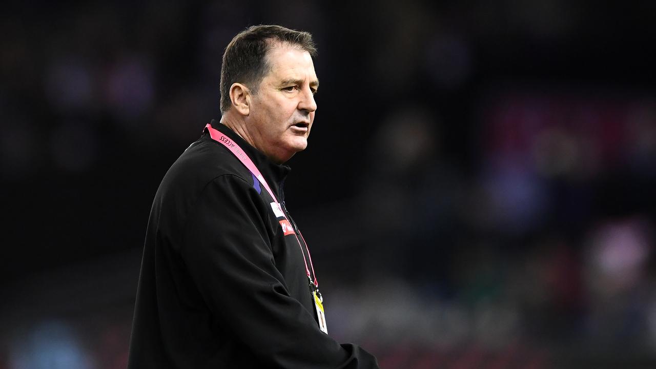 MELBOURNE, AUSTRALIA - AUGUST 11: Dockers head coach Ross Lyon looks on during the round 21 AFL match between the St Kilda Saints and the Fremantle Dockers at Marvel Stadium on August 11, 2019 in Melbourne, Australia. (Photo by Quinn Rooney/Getty Images)