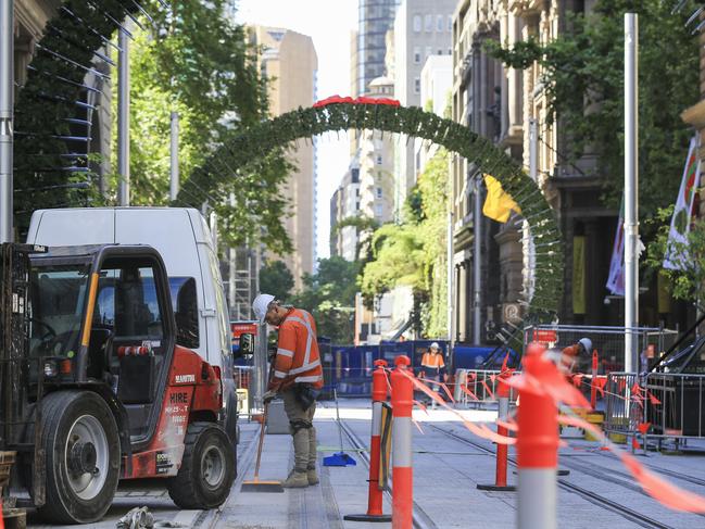 Christmas decorations straddle George St. Picture: Dylan Robinson