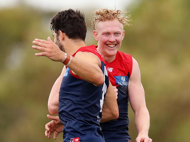 Melbourne’s one-two act Clayton Oliver and Christian Petracca. Picture: Kelly Defina/Getty Images