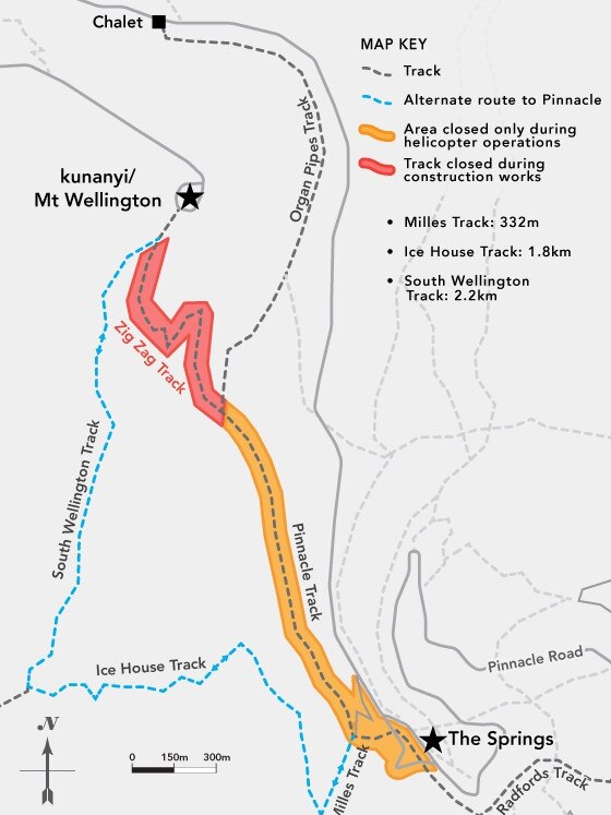 Hobart City Council diagram of alternative route to the pinnacle for walkers during Zig Zag Track closure. Picture: SUPPLIED