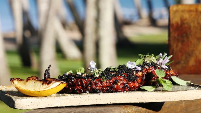 The octopus leg with rye crumb and lemon puree from Nu Nu at Palm Cove.  Picture: Brendan Radke.