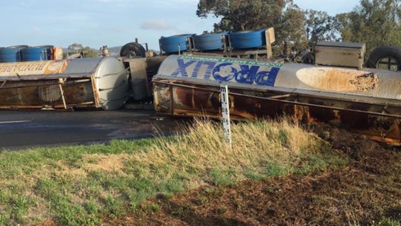 Molasses truck rollover Road closed at Mount Tyson for cleanup The