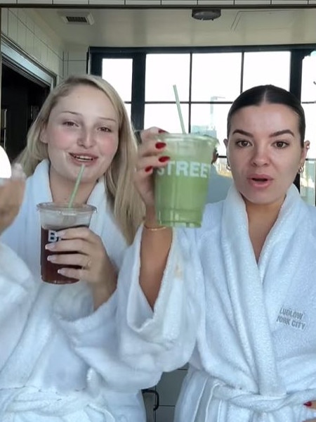 The two influencers recently took a trip to New York where they became obsessed with Blank Street cafe and its matcha lattes. Picture: TikTok