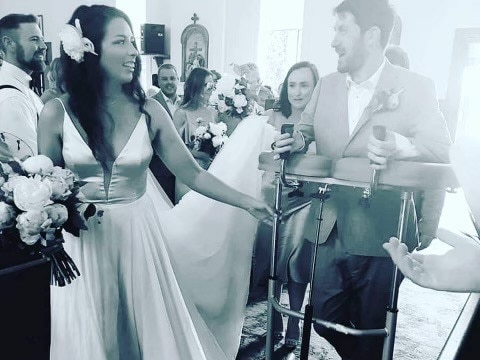 Daniel Hillyer with his wife Maryanne Harris on their wedding day in 2017. Picture: Carly Tia