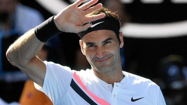 Roger Federer celebrates another win at the Australian Open. Picture: JOE CASTRO