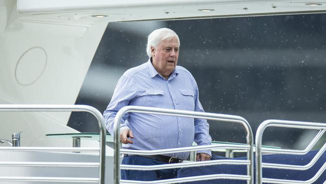 Clive Palmer on the Brisbane River. Picture: Mark Cranitch