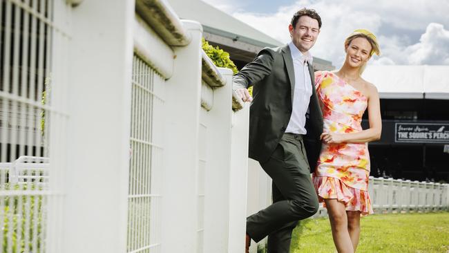 New Brisbane summer racing ambassadors Lachie and Jules Neale at Eagle Farm. Picture: Lachie Millard/