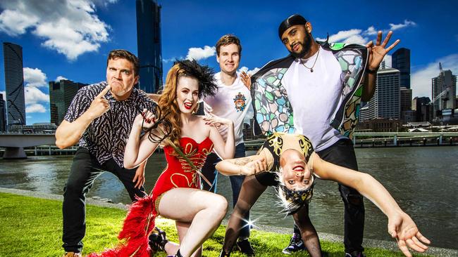 Performers starring in sexy cabaret show at QPAC call Club Cremorne. Performers (back left) Tom Thum, Damien Power and Sachem with (Front) Jacqueline Furey and Phoebe Armstrong. Picture: NIGEL HALLETT