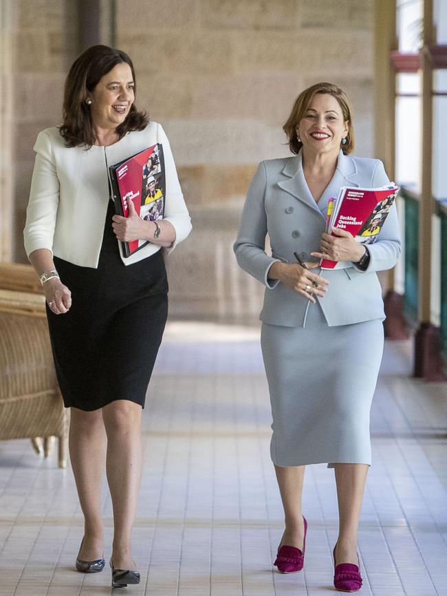 Queensland Premier Annastacia Palaszczuk and Treasurer Jackie Trad. Picture: AAP Image/Glenn Hunt